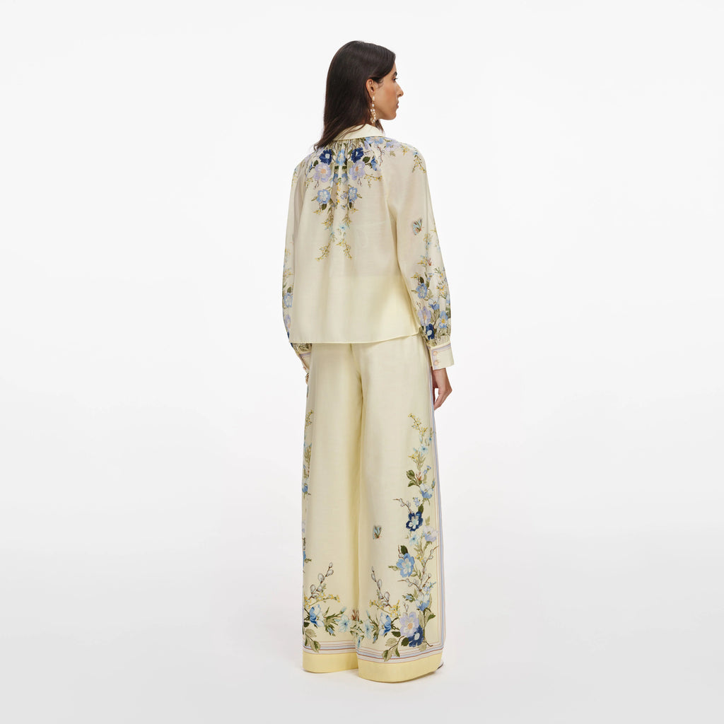 Yellow Floral Organza Trousers