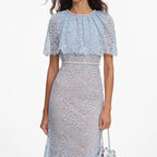 Blue Lace Cape Midi Dress