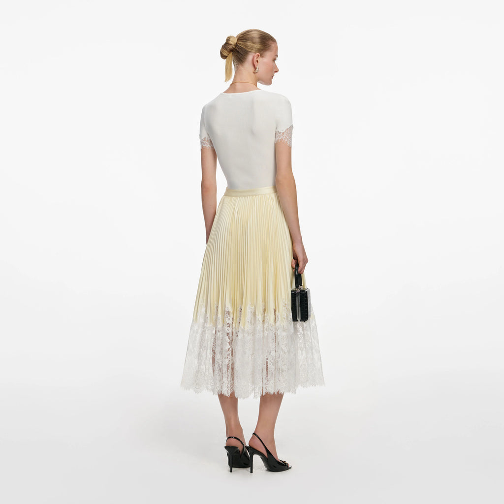 Yellow Satin Lace Midi Skirt