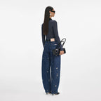 Blue Embellished Barrel Leg Jeans