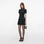Black Boucle Collared Mini Dress