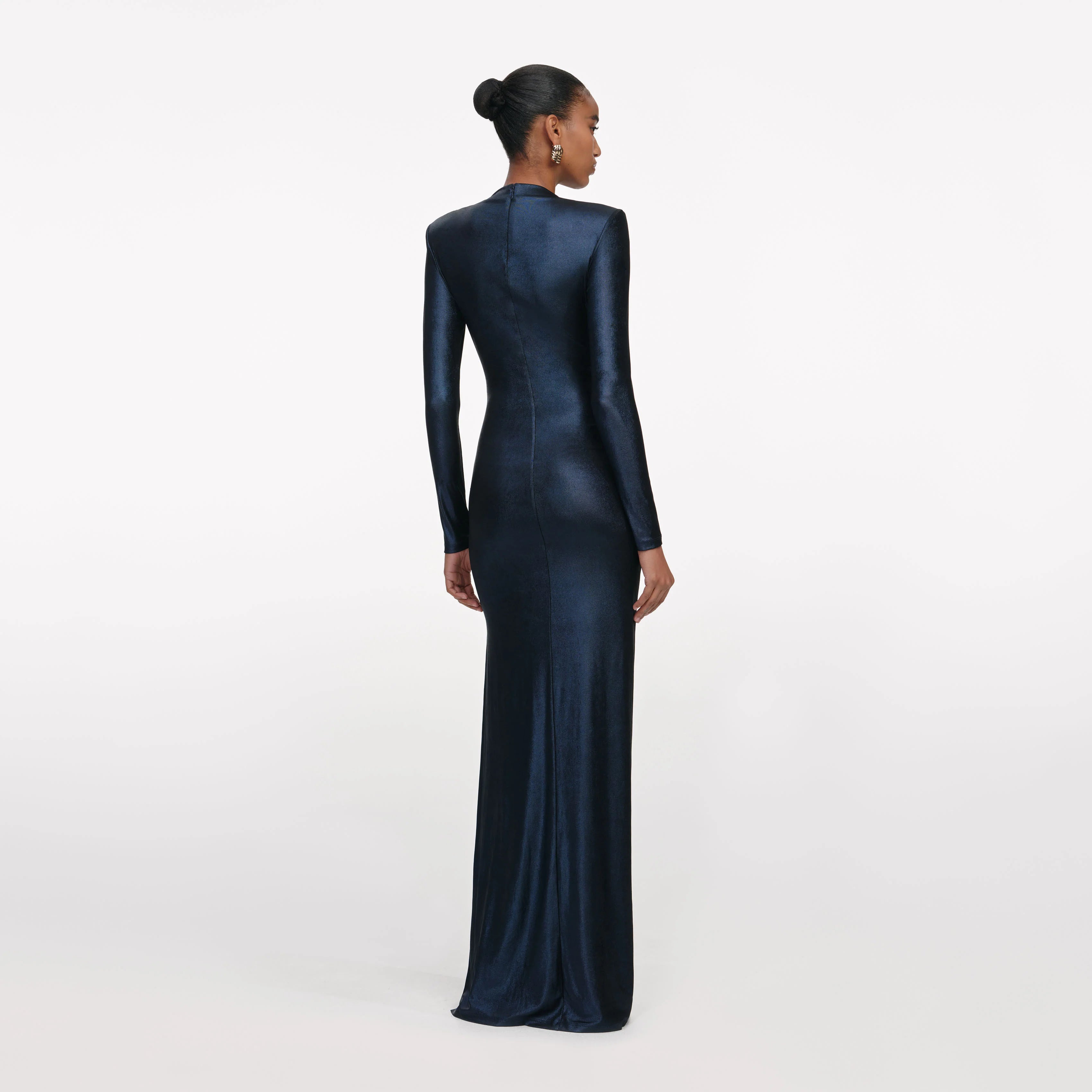 Navy Metallic Gathered Maxi Dress