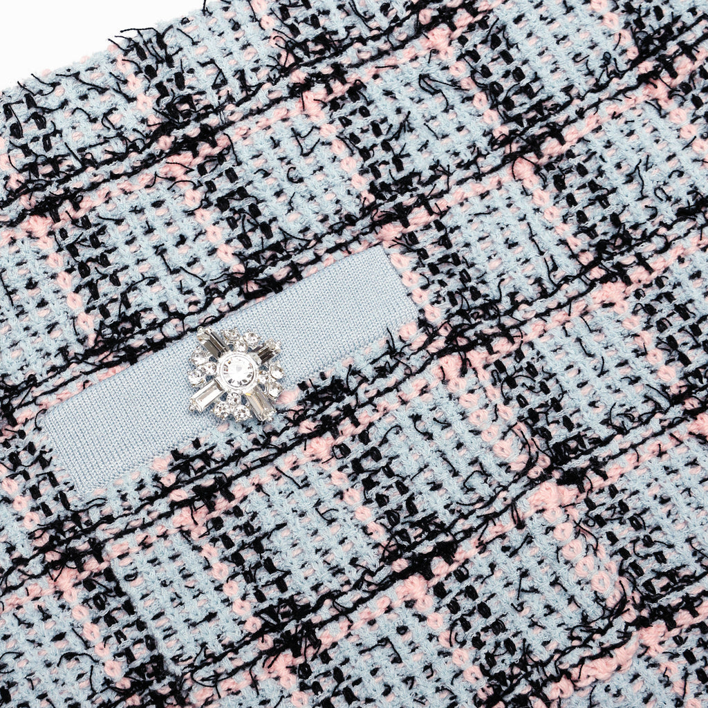 Blue Check Knit Mini Skirt
