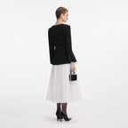 Black Long Sleeve Contrast Chiffon Midi Dress