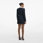Navy Boucle Long Sleeve Mini Dress