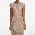 Champagne Sequin Embroidered Midi Dress