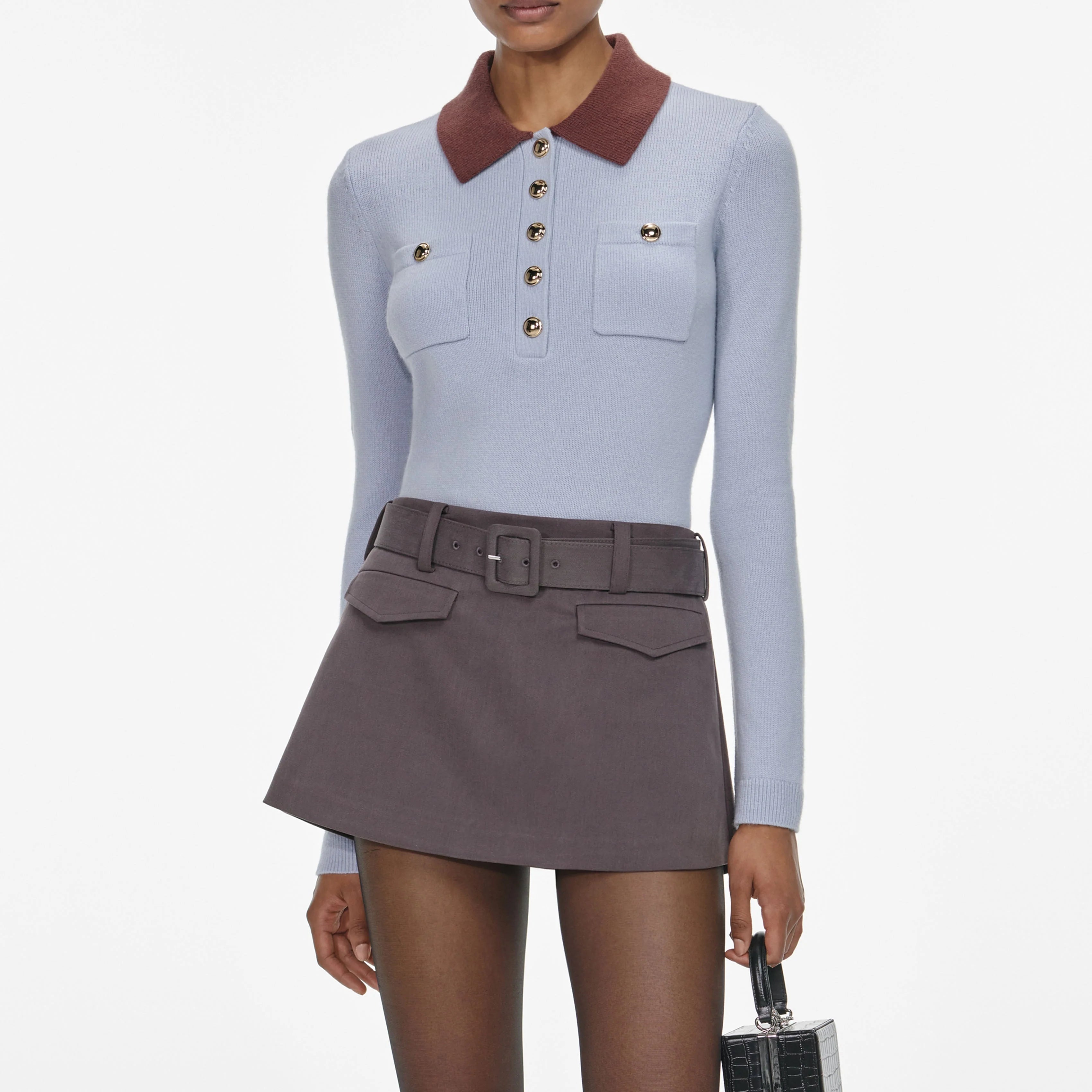Blue Contrast Collar Knit Top