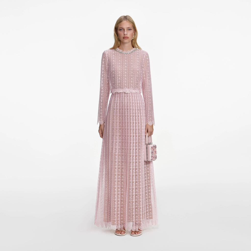 Pink Organza Lace Maxi Dress
