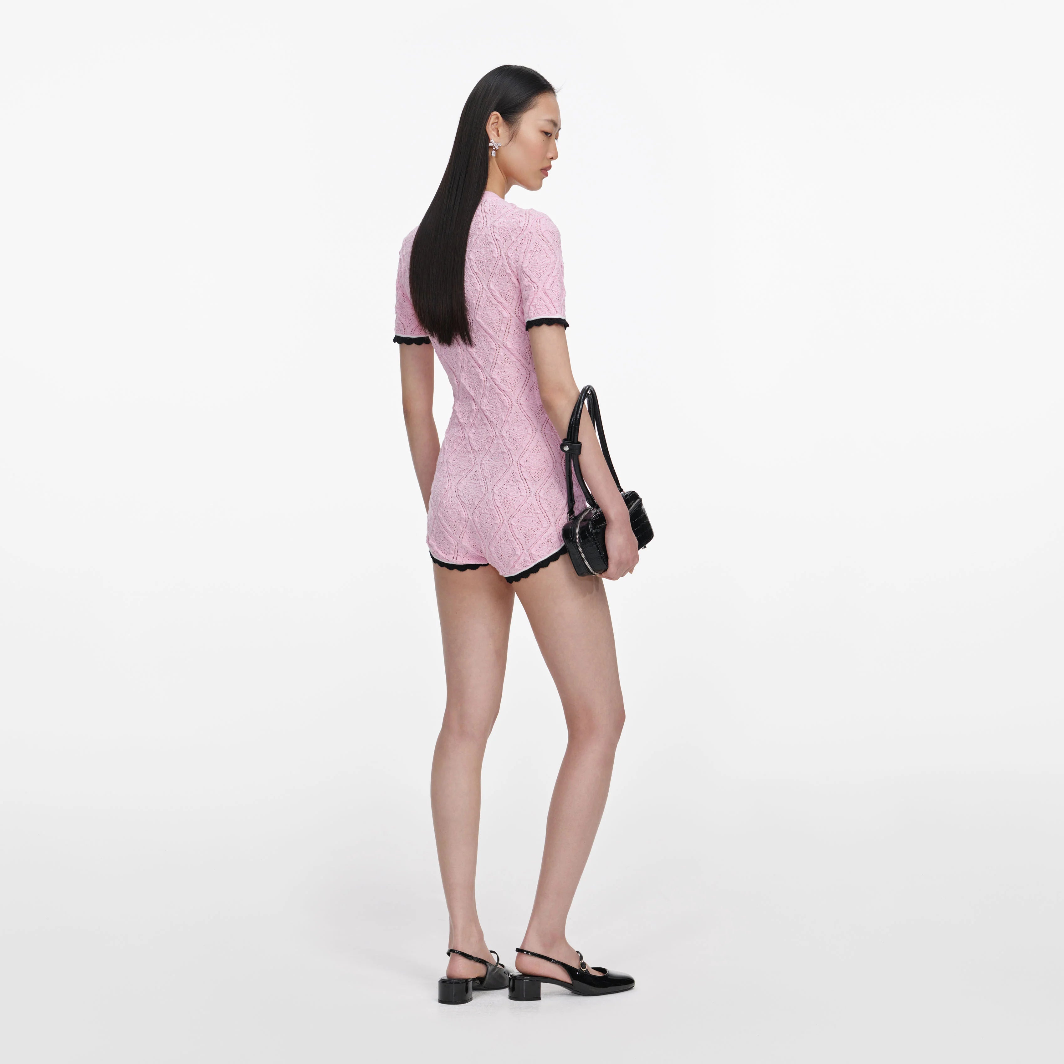 Pink Pointelle Knit Playsuit