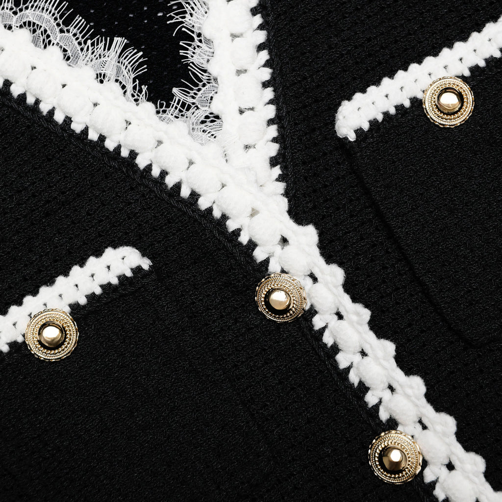 Black Lace Trim Knit Mini Dress