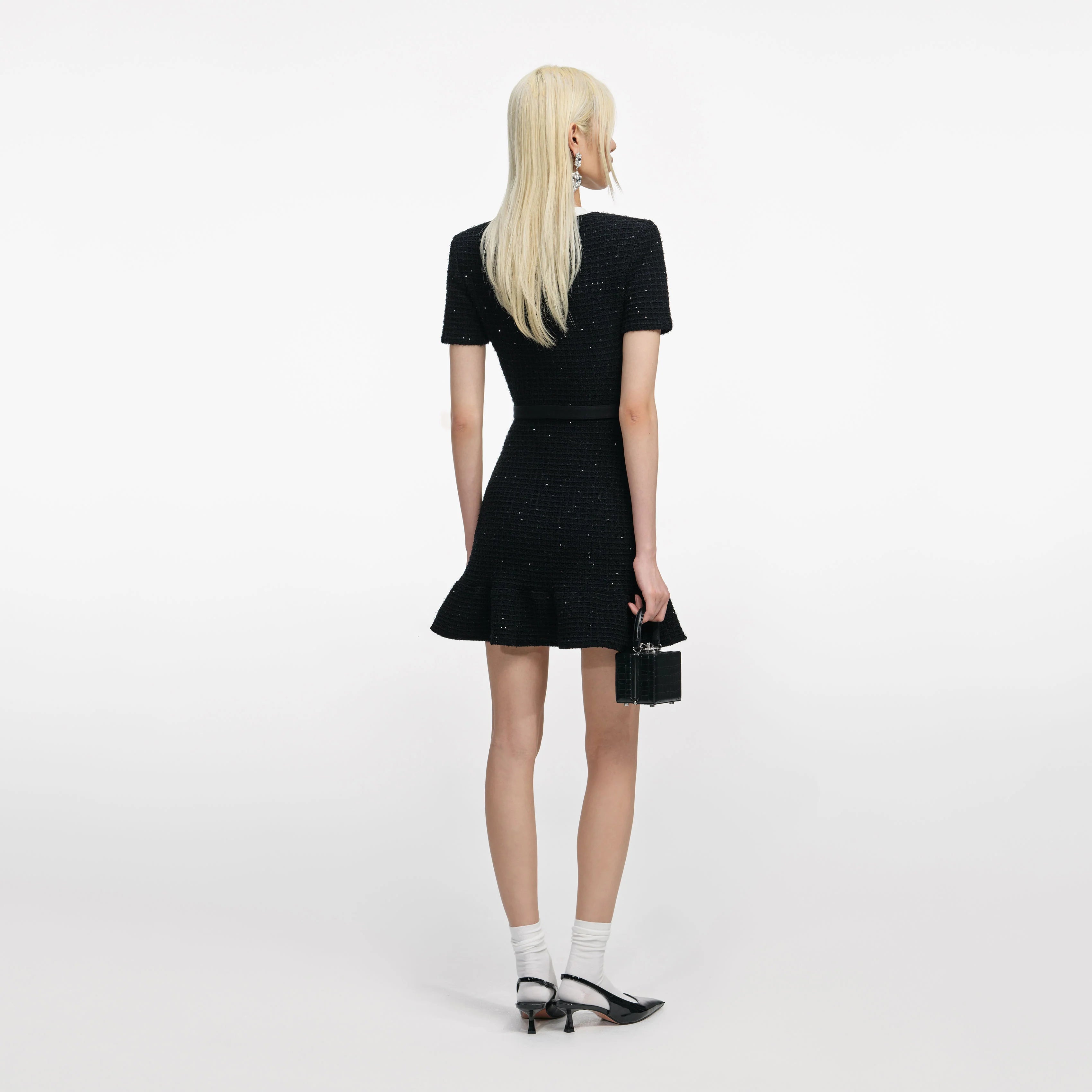 Black Floral Textured Knit Mini Dress