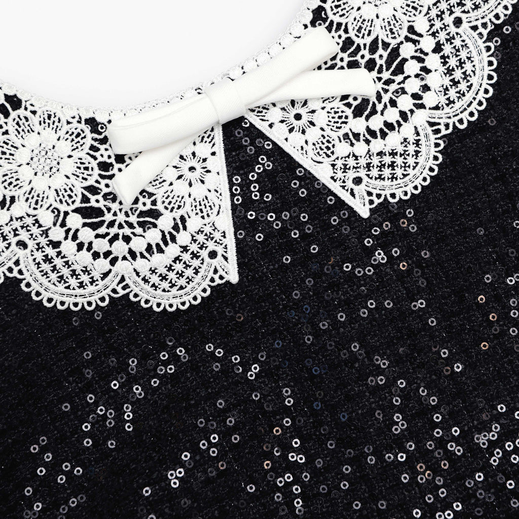 Black Sequin Boucle Mini Dress