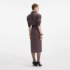 Brown Cotton Belted Midi Dress