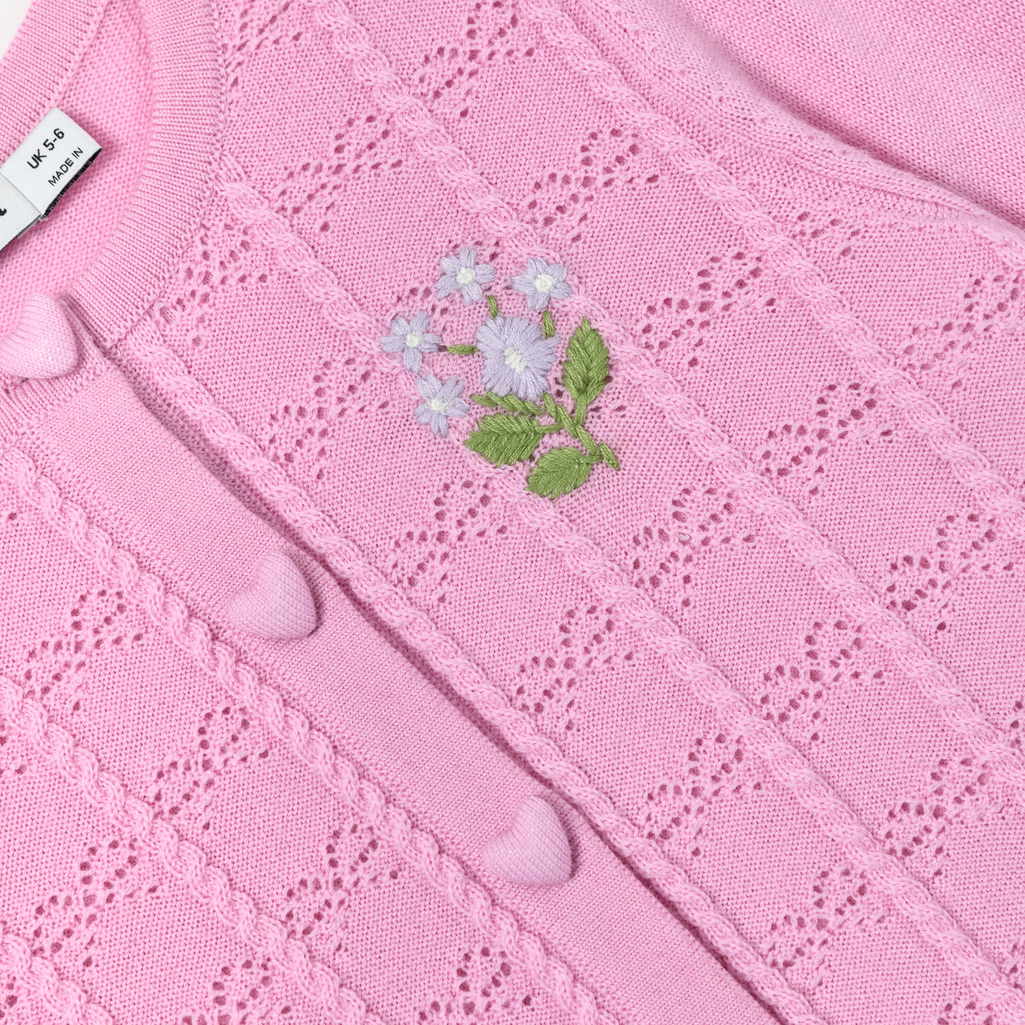 Pink Bow Pointelle Knit Cardigan