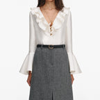 Grey Herringbone Midi Skirt