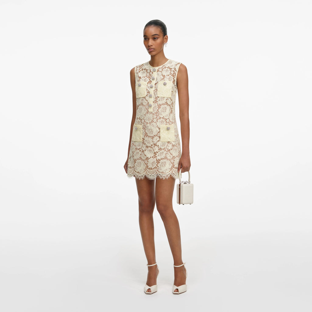 Yellow Fine Lace Mini Dress