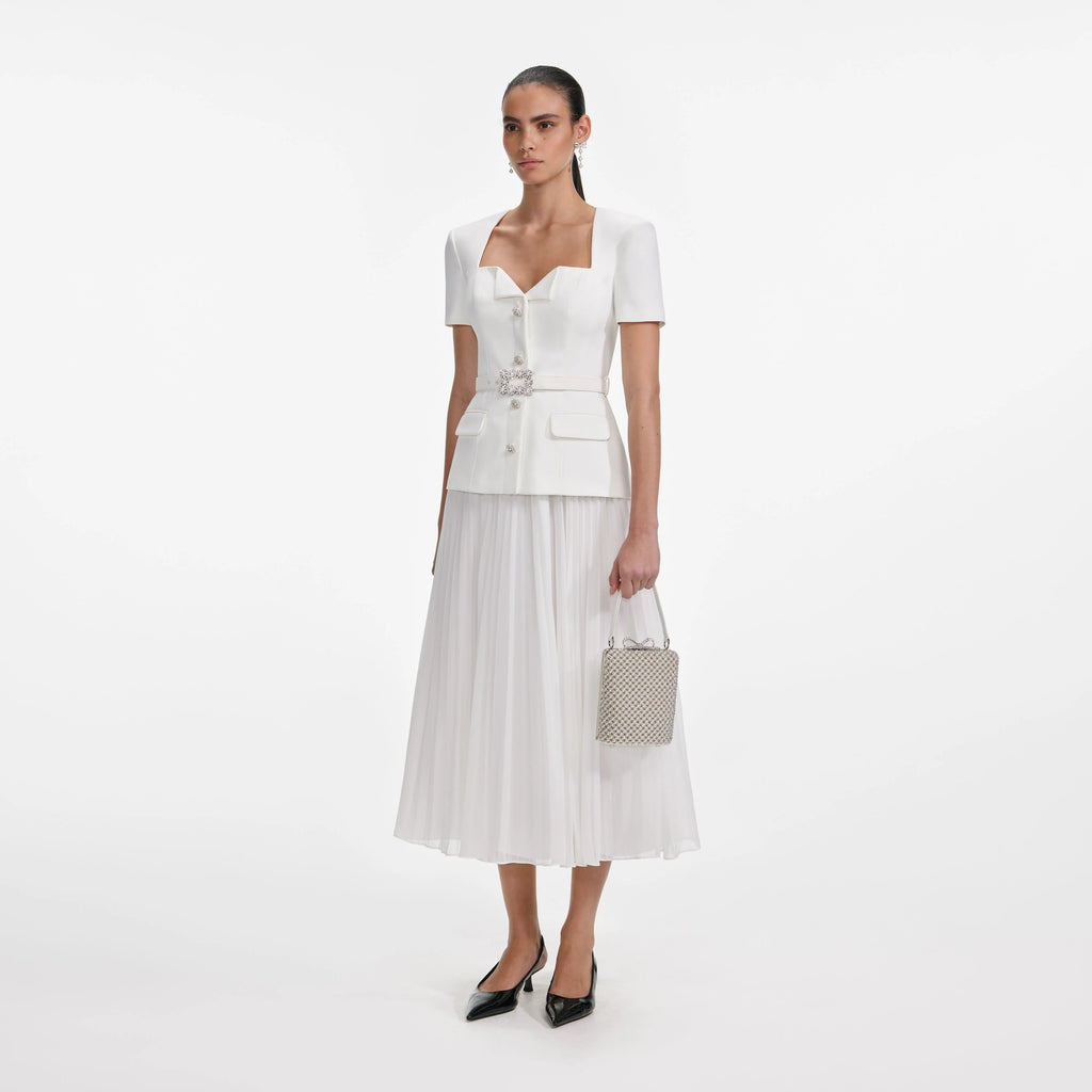 White Crepe Chiffon Midi Dress