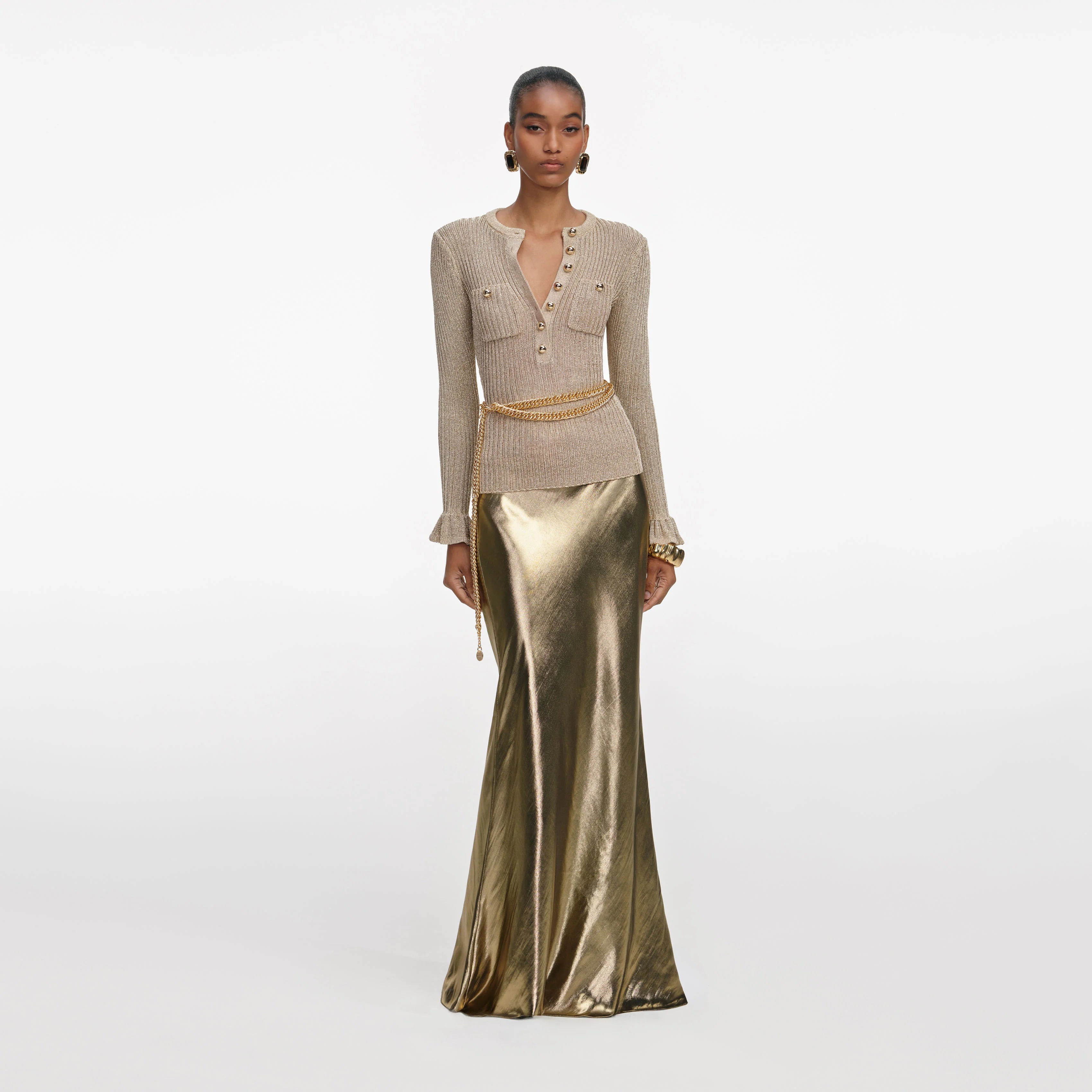 Gold Lurex Ribbed Knit Top