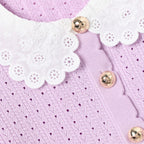 Pink Pointelle Ribbed Knit Cardigan