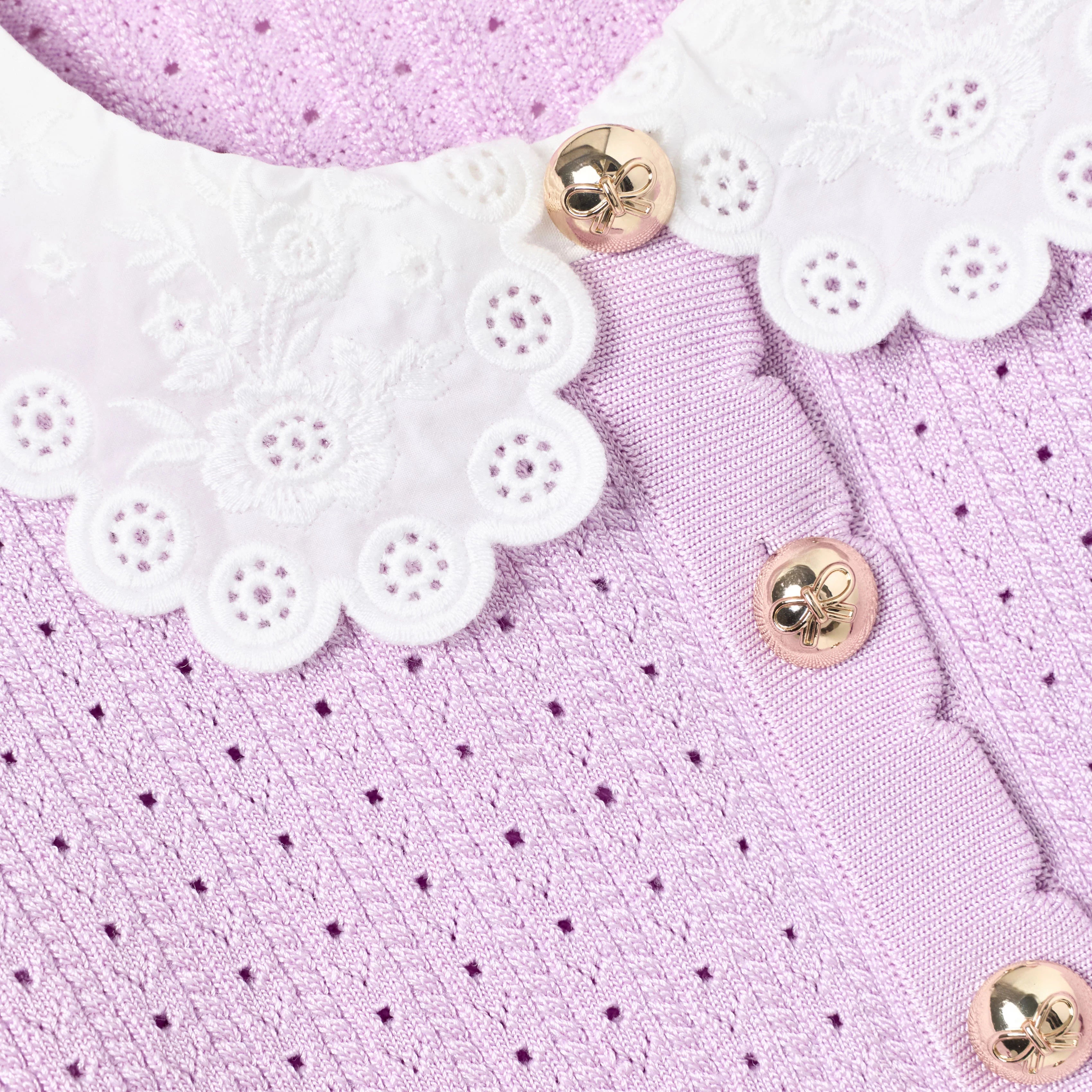 Pink Pointelle Ribbed Knit Cardigan