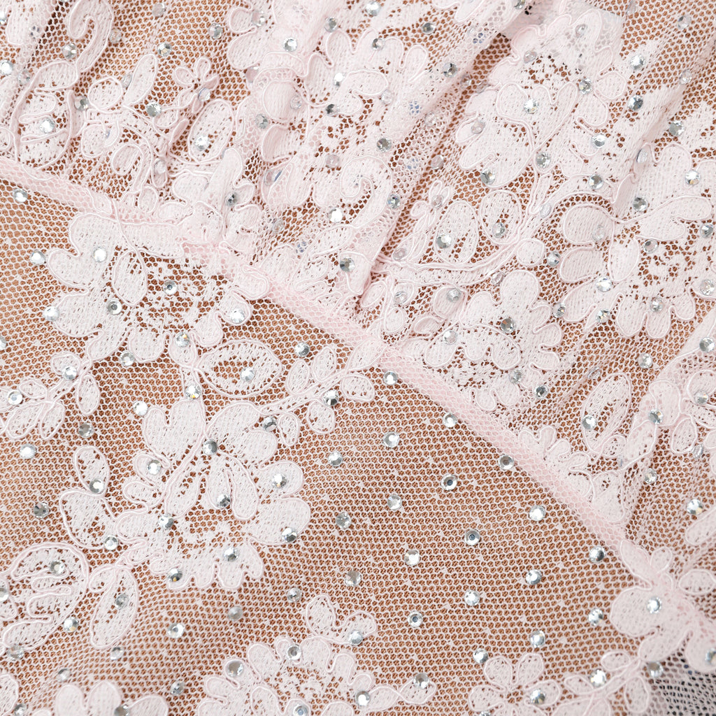 Pink Rhinestone Lace Midi Dress