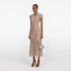 Champagne Sequin Embroidered Midi Dress