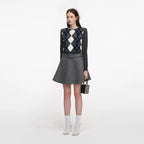Grey Herringbone Flared Mini Skirt