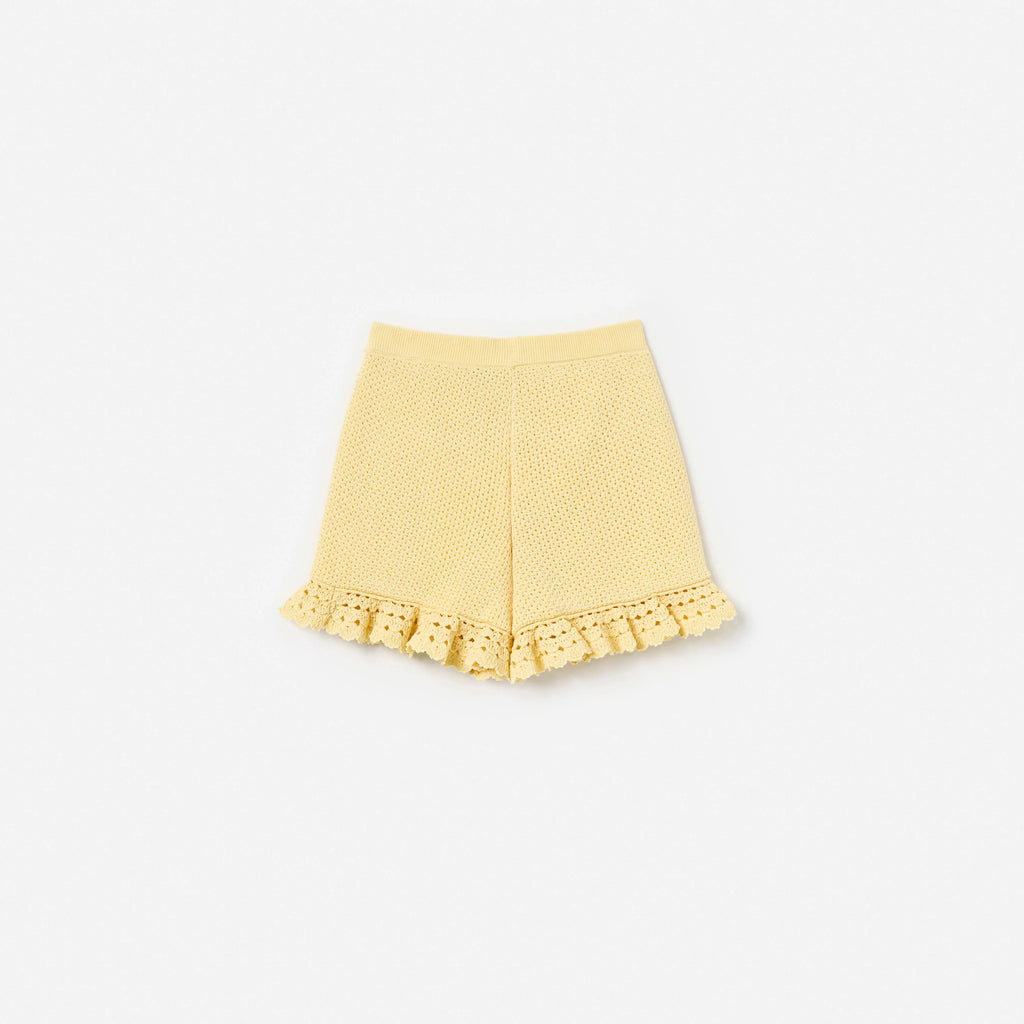 Yellow Pointelle Knit Shorts