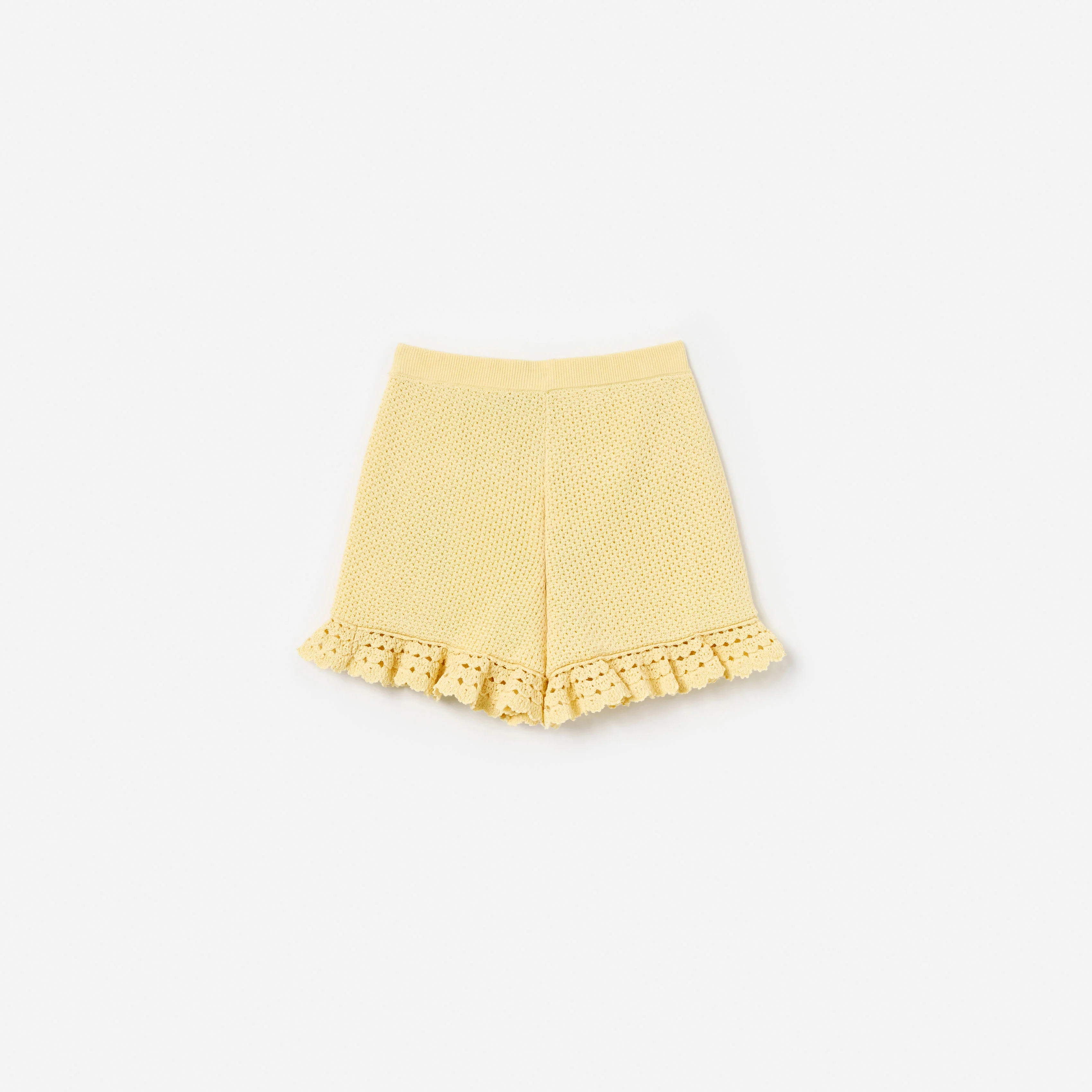 Yellow Pointelle Knit Shorts