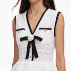 White Peplum Pointelle Knit Mini Dress