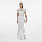 White Lace Satin Maxi Dress
