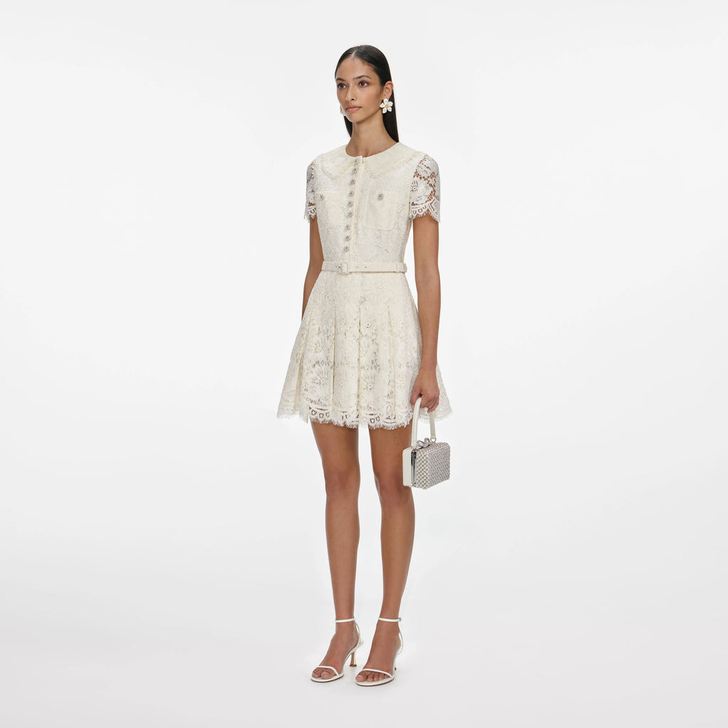 Cream Floral Lace Mini Dress