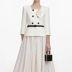 Cream 3D Flower Polka Dot Midi Dress