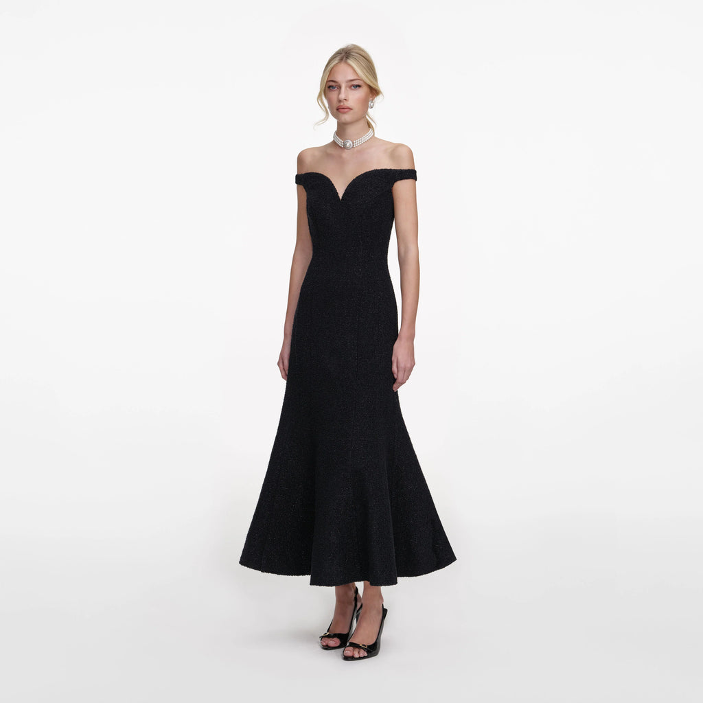 Black Boucle Midi Dress