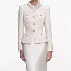 Cream Boucle Collared Maxi Dress