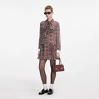 Brown Check Chiffon Mini Dress
