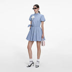 Blue Cotton Drape Mini Dress