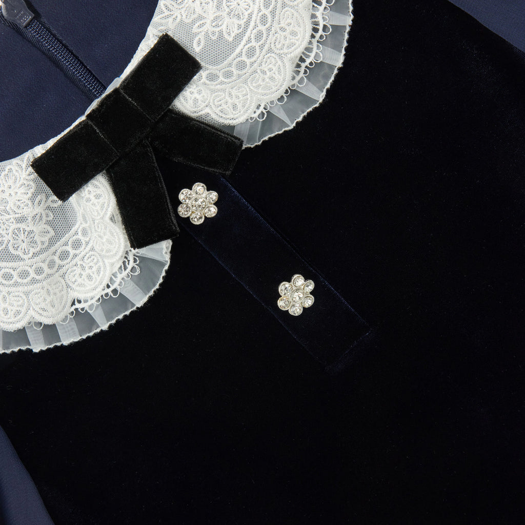 Navy Velvet Contrast Collar Dress