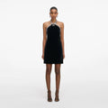 Black Velvet Crystal Trim Mini Dress