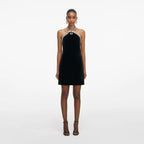 Black Velvet Crystal Trim Mini Dress