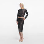 Gunmetal Rhinestone Midi Skirt