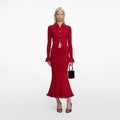 Red Viscose Knit Midi Skirt