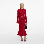 Red Viscose Knit Midi Skirt
