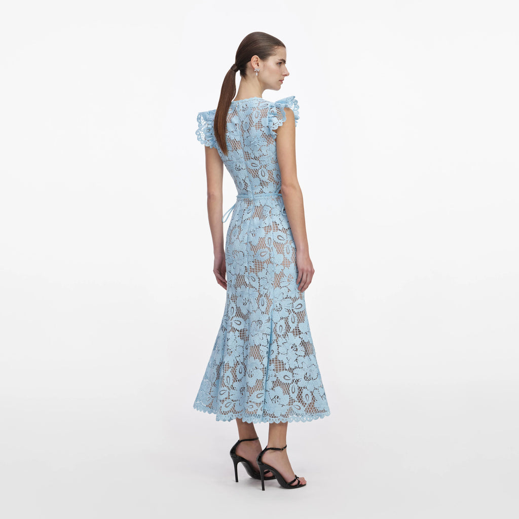 Blue Crochet Lace Midi Dress