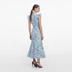 Blue Crochet Lace Midi Dress