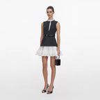 Grey Tailored Cotton Frill Mini Dress