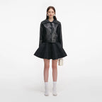 Black Leather Contrast Collar Jacket