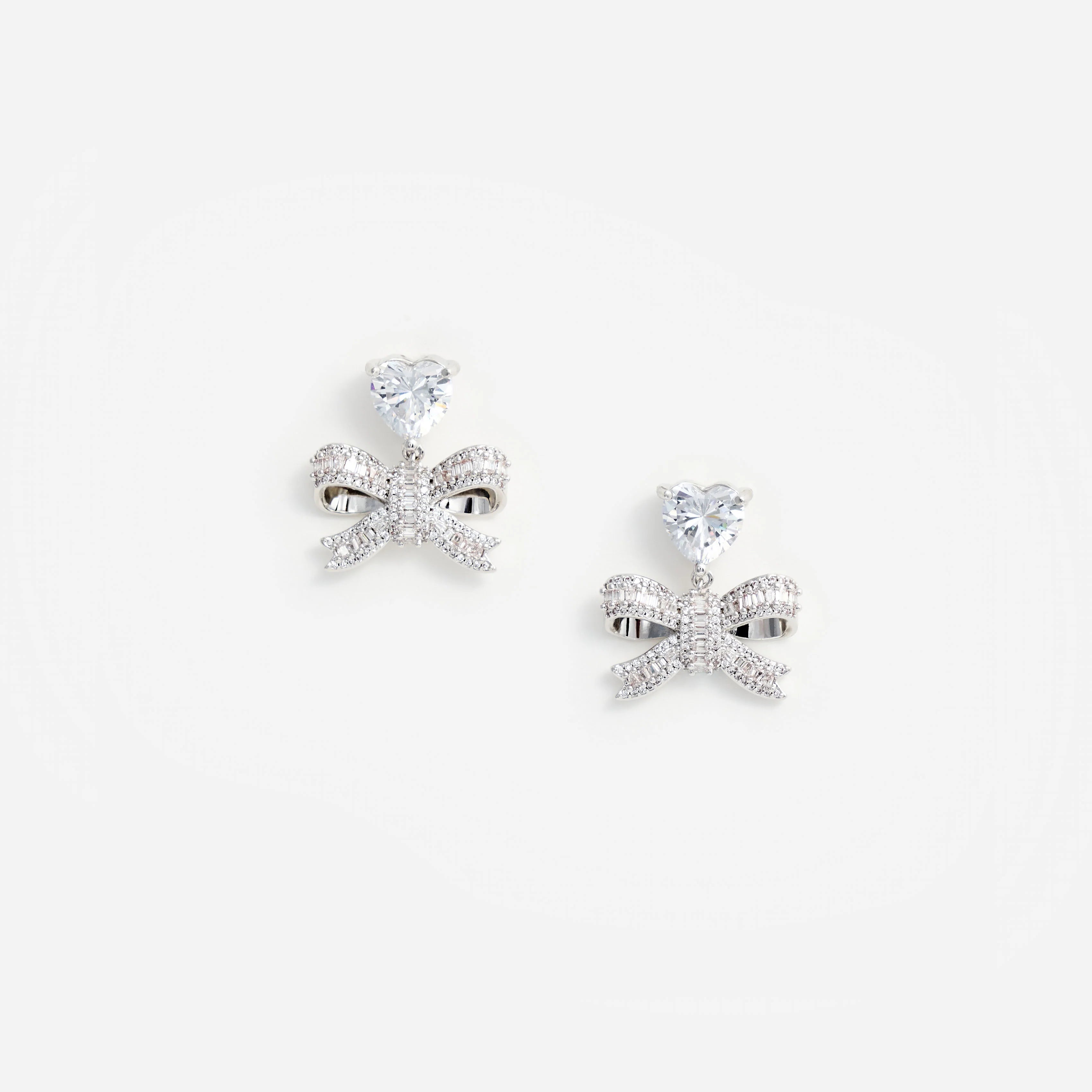 Crystal Heart Bow Drop Earrings