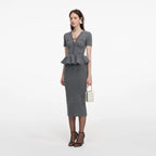 Grey Peplum Knit Midi Dress