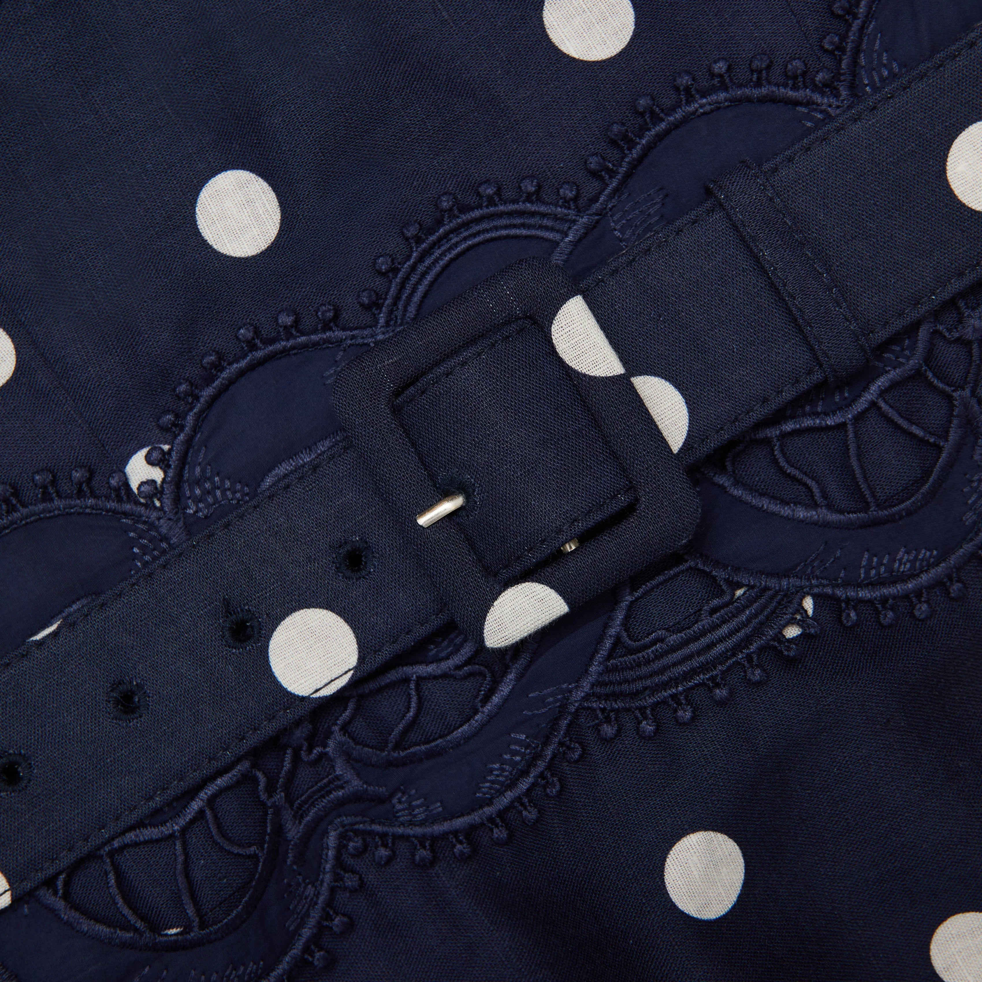 Navy Polka Dot Linen Midi Dress